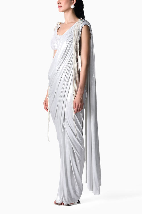 RiRi Blouse with Pearl Pallu  and Waterfall Sari