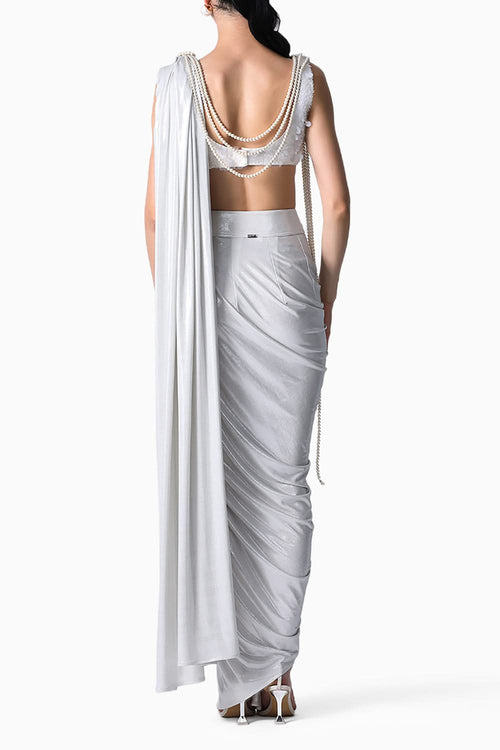 RiRi Blouse with Pearl Pallu  and Waterfall Sari
