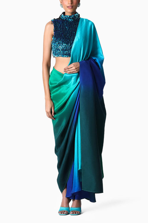 Tasha Top with Ombre Emerald Black Masai Godet Sari