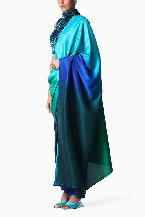 Tasha Top with Ombre Emerald Black Masai Godet Sari