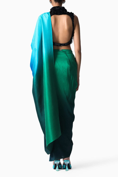 Tasha Top with Ombre Emerald Black Masai Godet Sari