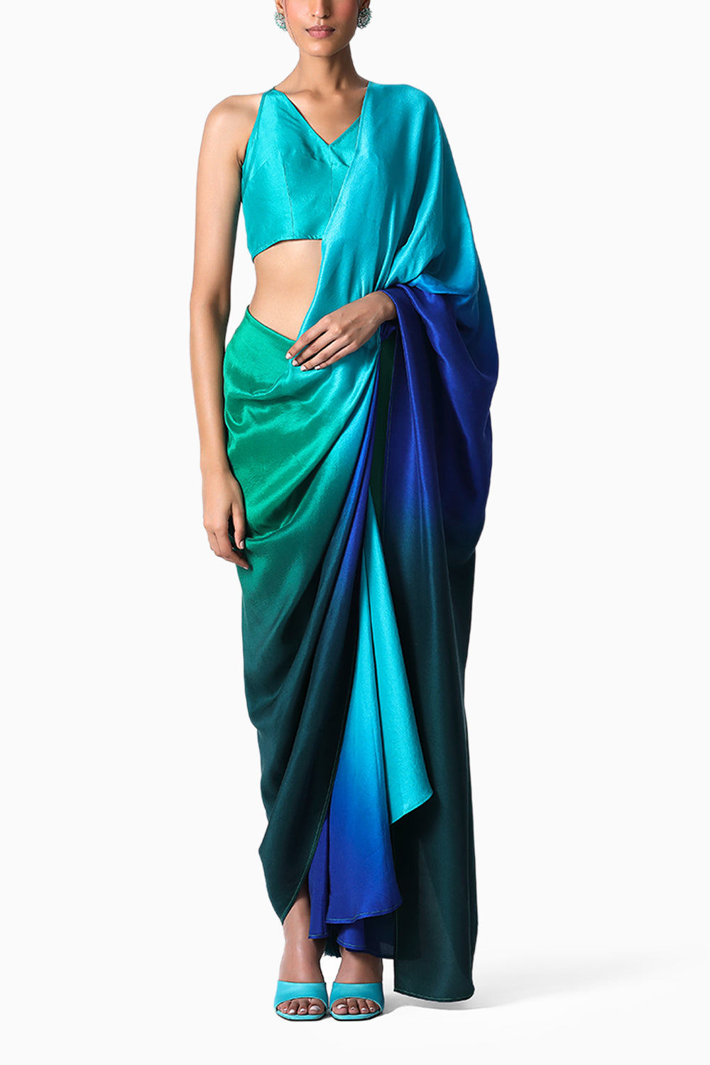 Fringe Pallu Blouse with Ombre Masai Godet Sari