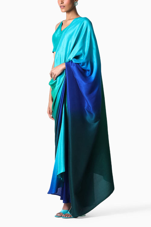 Fringe Pallu Blouse with Ombre Masai Godet Sari