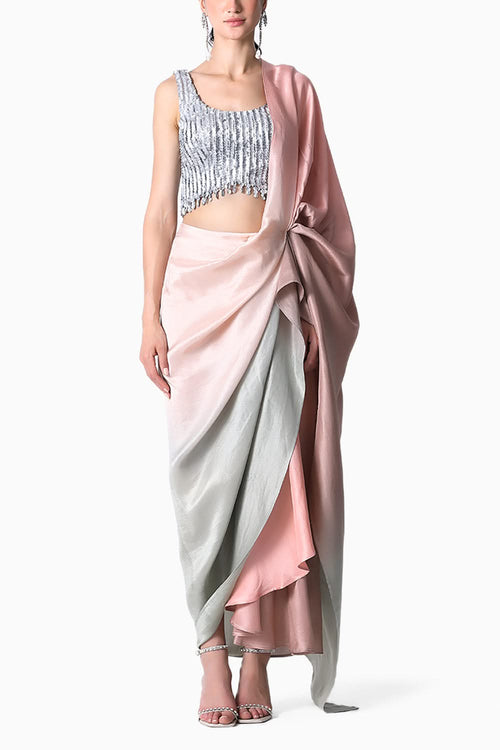 Chrome Scoop Blouse with Ombre Masai Godet Sari
