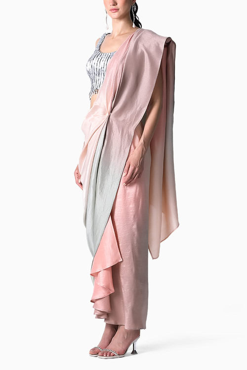 Chrome Scoop Blouse with Ombre Masai Godet Sari