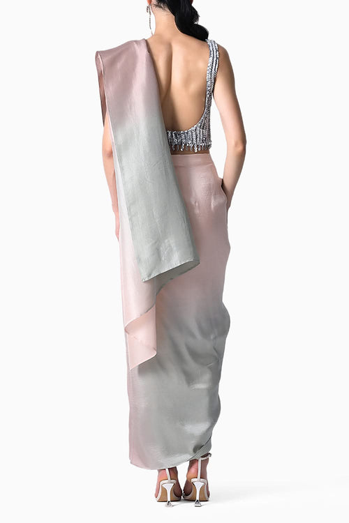 Chrome Scoop Blouse with Ombre Masai Godet Sari