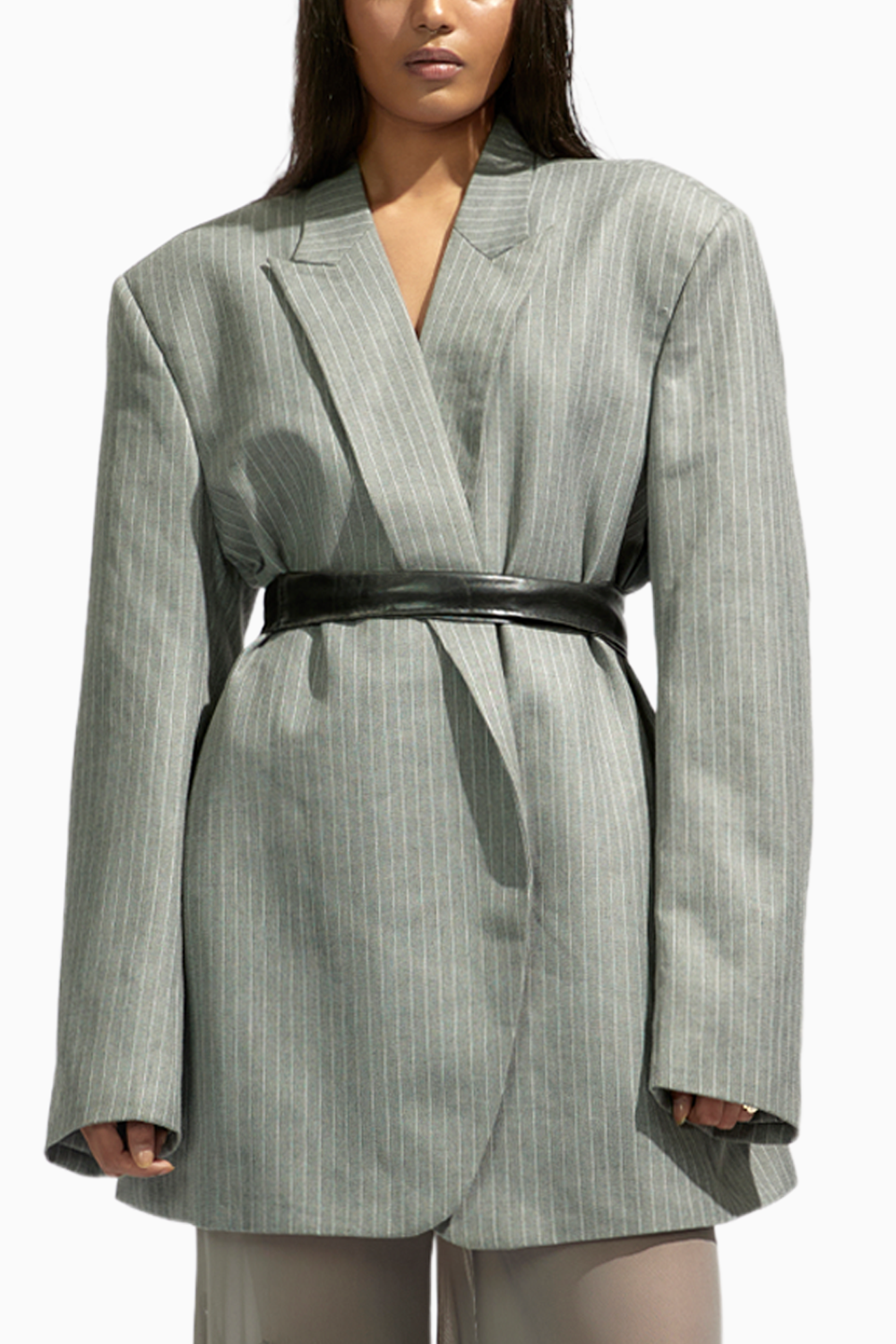 Grey Pleated Suiting Blazer Set