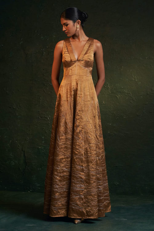 Gold Tissue Long Dress