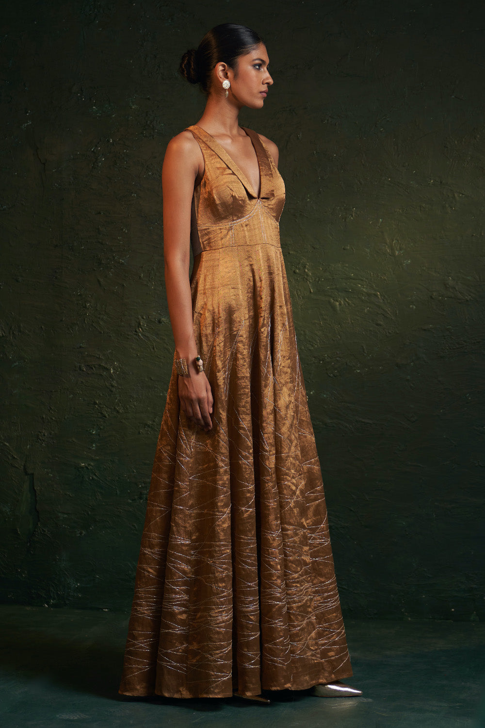 Gold Tissue Long Dress