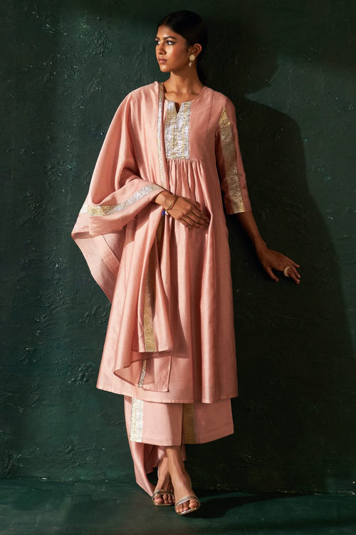 Midas Old Rose Chanderi Kurta Set