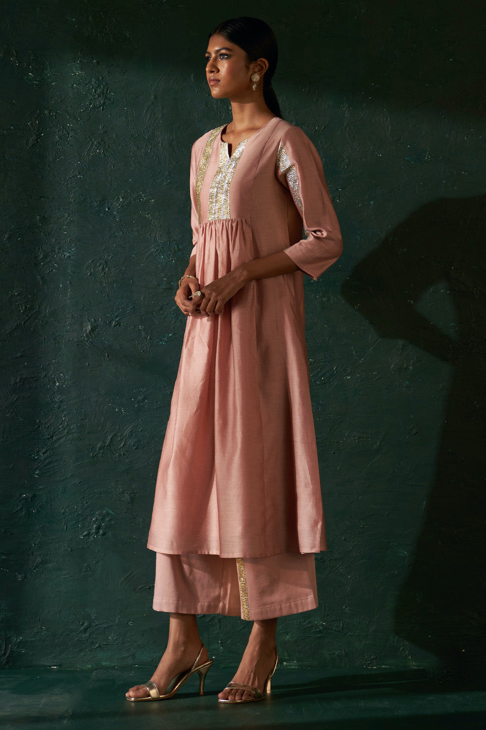 Midas Old Rose Chanderi Kurta Set