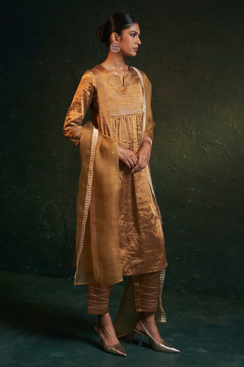 Midas Gold Silk Tissue Kurta Set