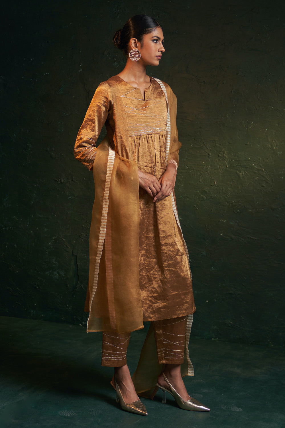 Midas Gold Silk Tissue Kurta Set