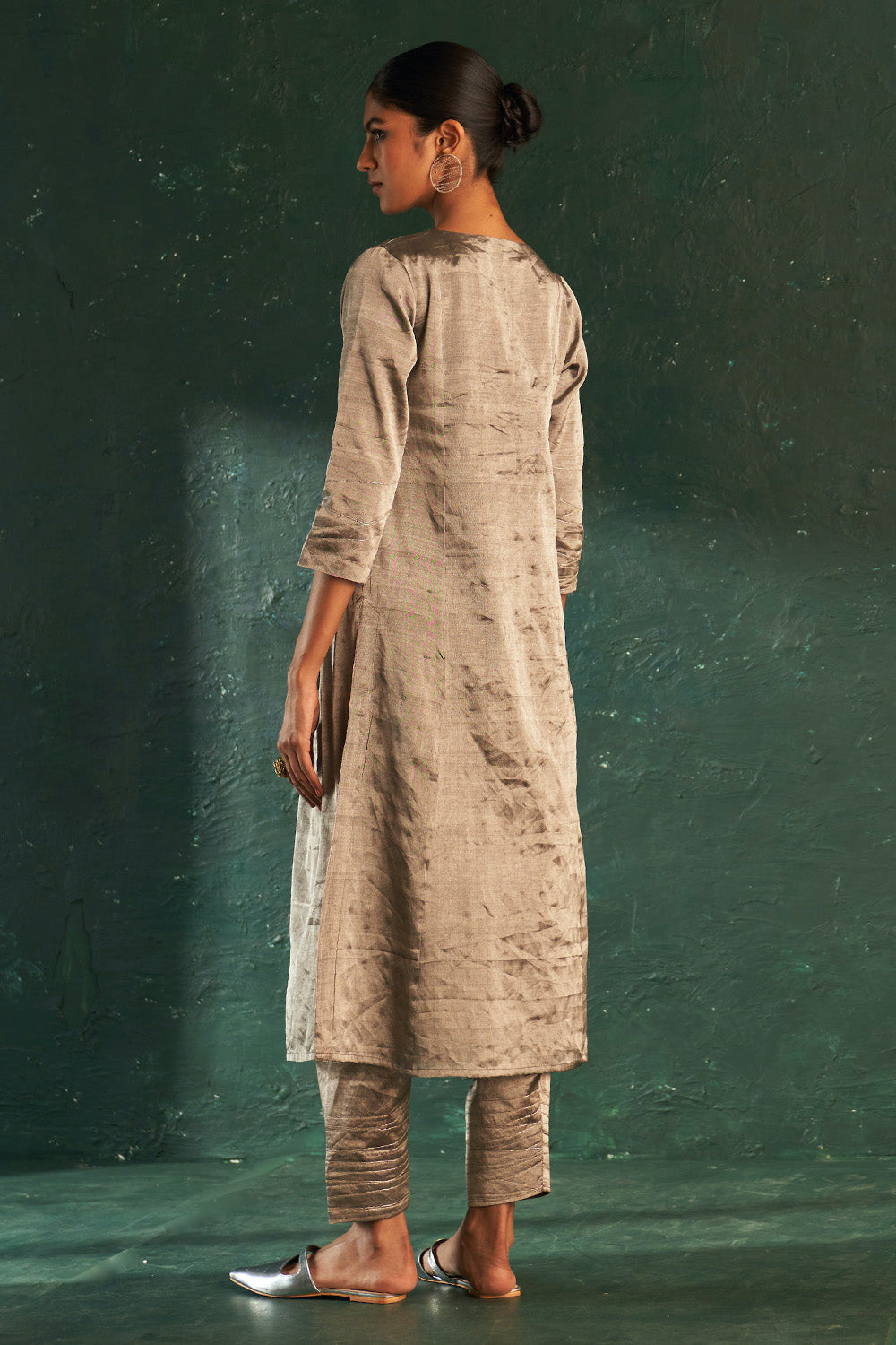 Silk Tissue Silver Kurta Set