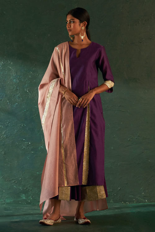 Midas Purple Chanderi Kurta Set