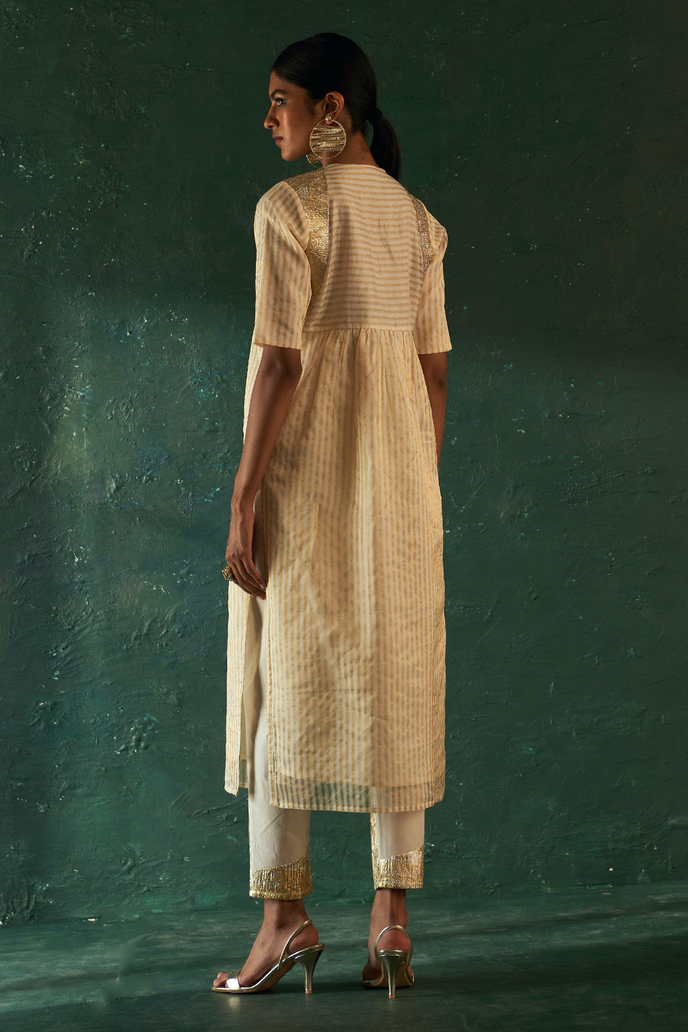 Silk Tissue Stripe Ivory Kurta Set