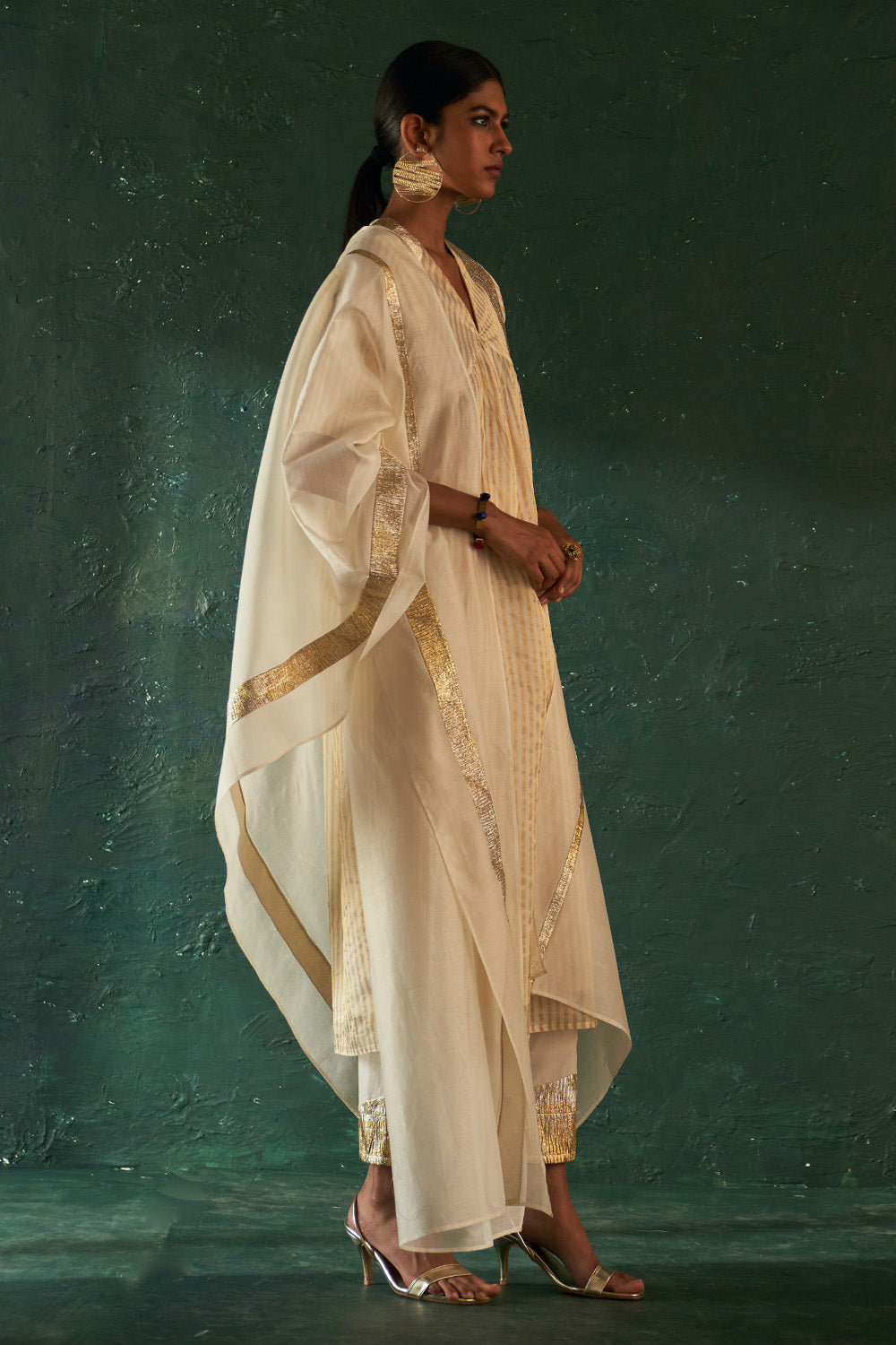 Silk Tissue Stripe Ivory Kurta Set