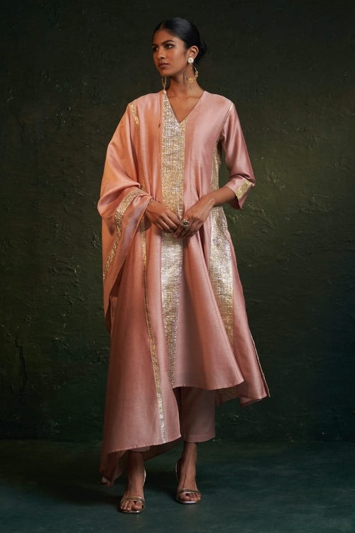 Rose Pink Chanderi Kurta Set
