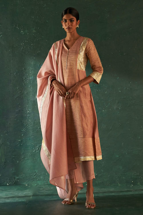 Midas Old Rose Tissue Stripes Kurta Set