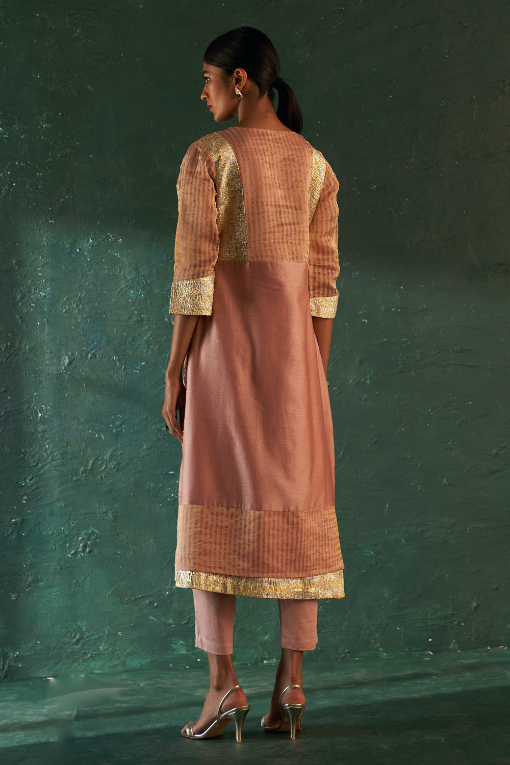 Midas Old Rose Tissue Stripes Kurta Set