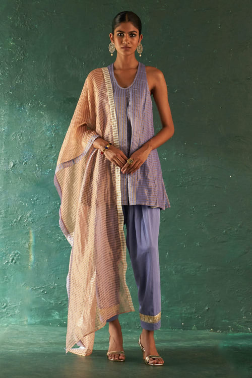 Tissue Stripes Lavender Sharara Kurta Set