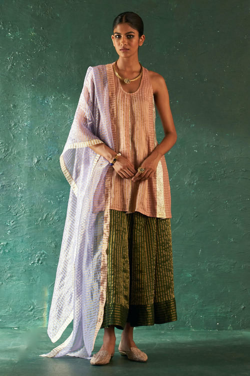 Midas Tissue Stripes Rose Pink Sharara Kurta