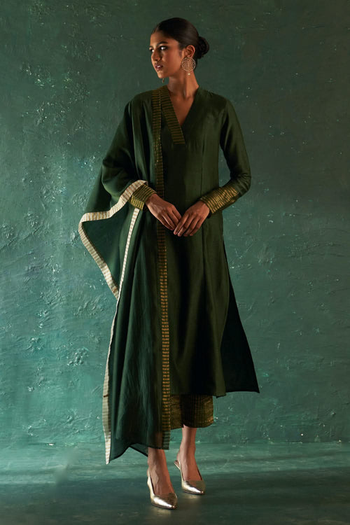 Midas Deep Green Chanderi Kurta Set