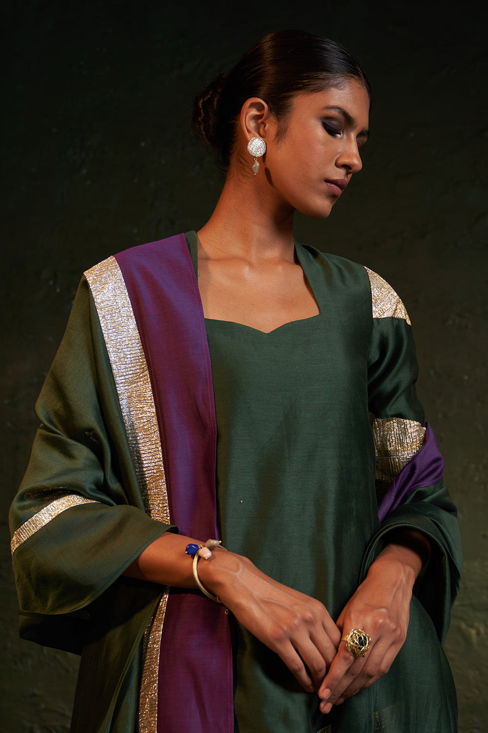 Midas Deep Green Chanderi Sweetheart kurta Set