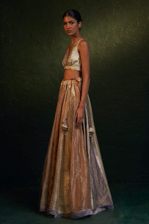 Midas Tissue Multi Color Lehenga Set
