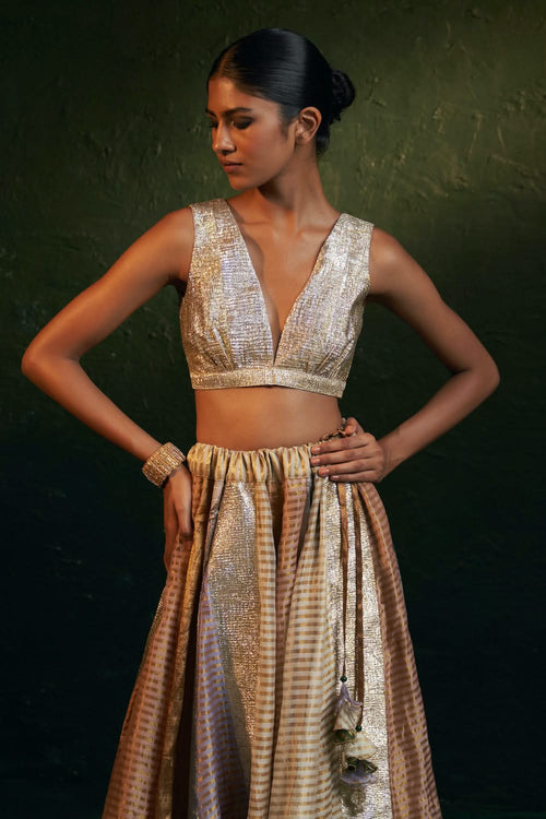 Midas Tissue Multi Color Lehenga Set
