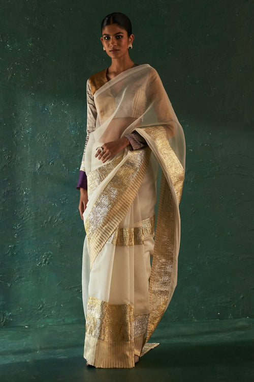 Midas Ivory Saree with Tissue Blouse