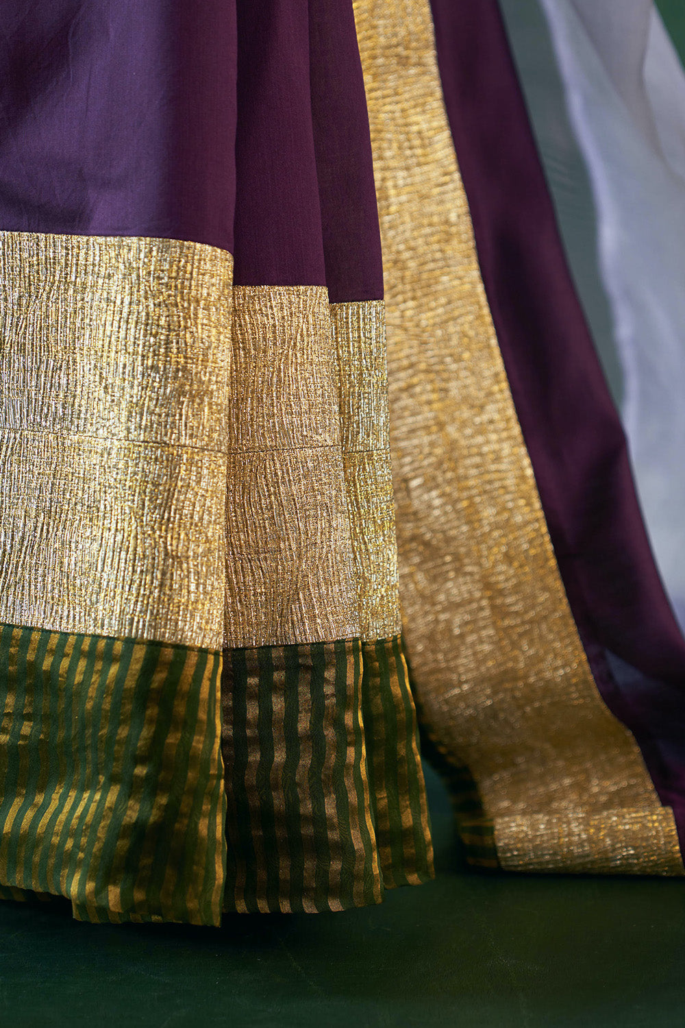 Midas Purple Saree with Ivory Tissue Stripe Blouse