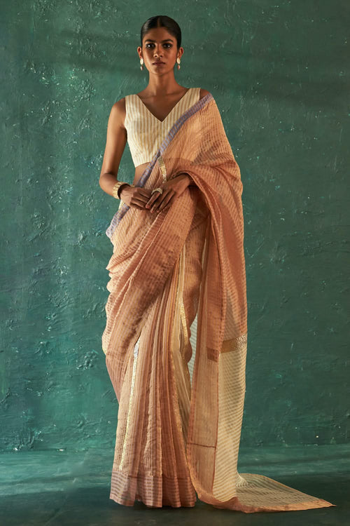 Midas Old Rose Silk Tissue Saree with Bouse