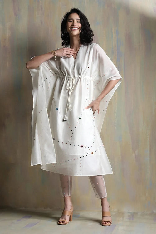 Chanderi White Kaftan Set