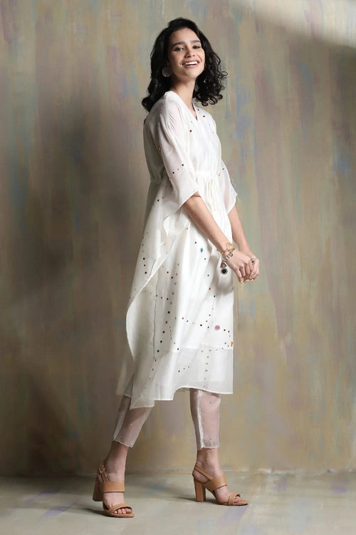 Chanderi White Kaftan Set
