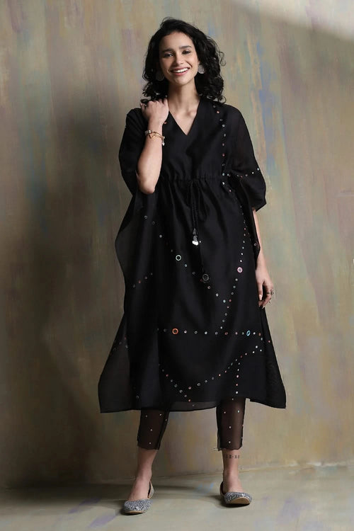 Chanderi Black Kaftan Set