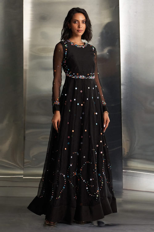 Black Colourful Mirror Anarkali