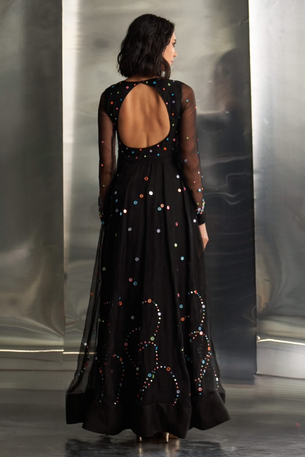 Black Colourful Mirror Anarkali