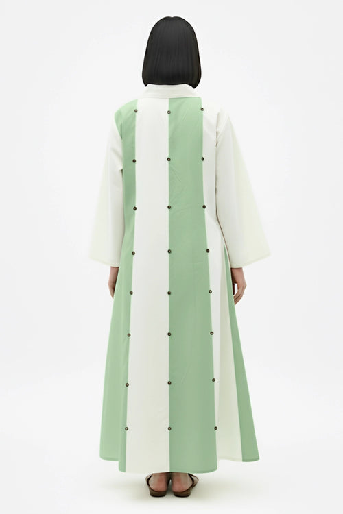 Ivory-Asparagus Green Panel Maxi Dress