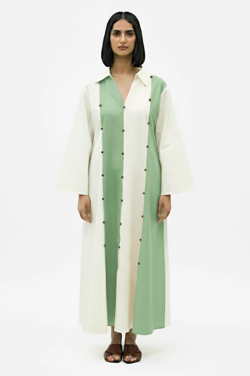 Ivory-Asparagus Green Panel Maxi Dress