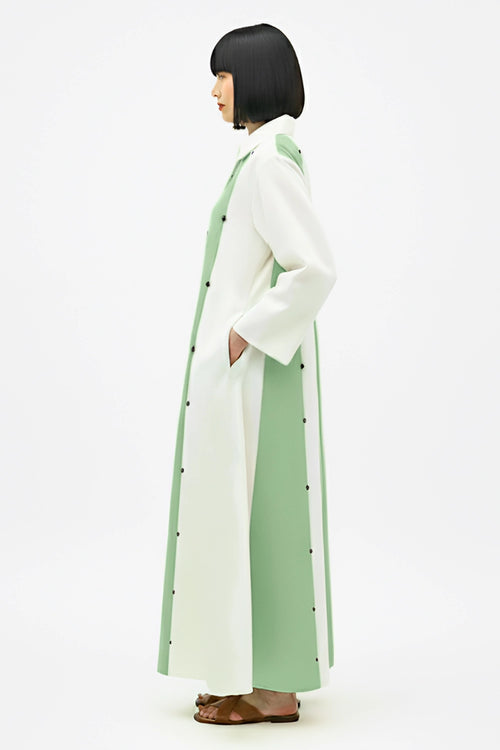 Ivory-Asparagus Green Panel Maxi Dress