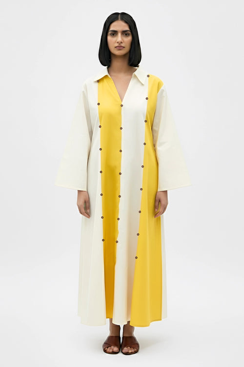 Ivory-Mango Yellow Panel Maxi Dress