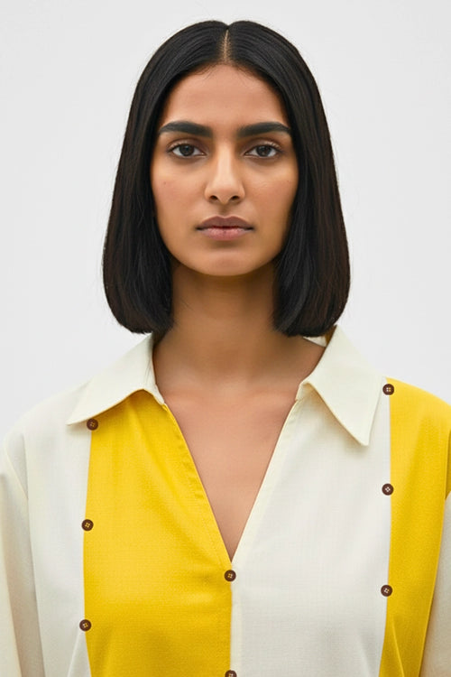 Ivory-Mango Yellow Panel Maxi Dress