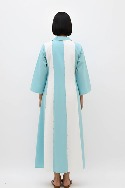Ivory-Tiffany Blue Panel Maxi Dress
