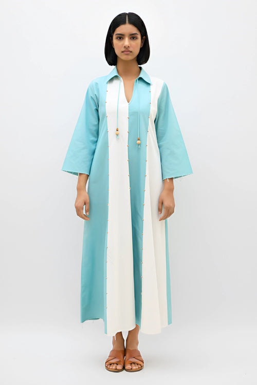 Ivory-Tiffany Blue Panel Maxi Dress