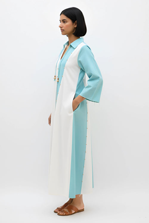 Ivory-Tiffany Blue Panel Maxi Dress