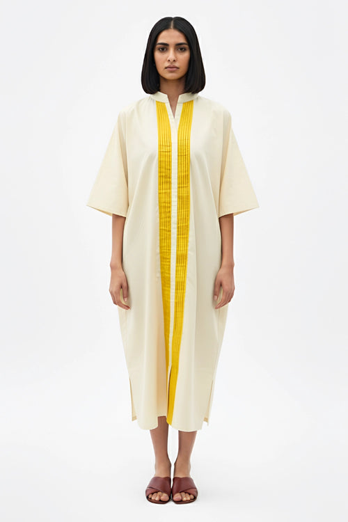 Ivory-Mango Yellow Pintucks Dress