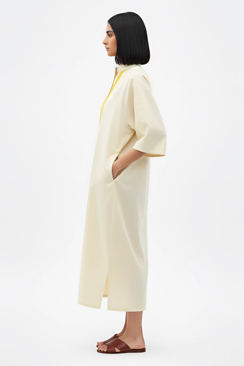 Ivory-Mango Yellow Pintucks Dress