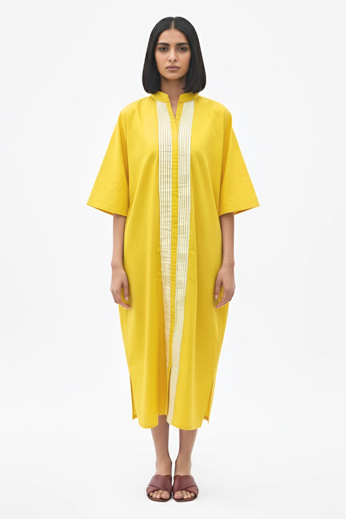 Mango Yellow-Ivory Pintucks Dress