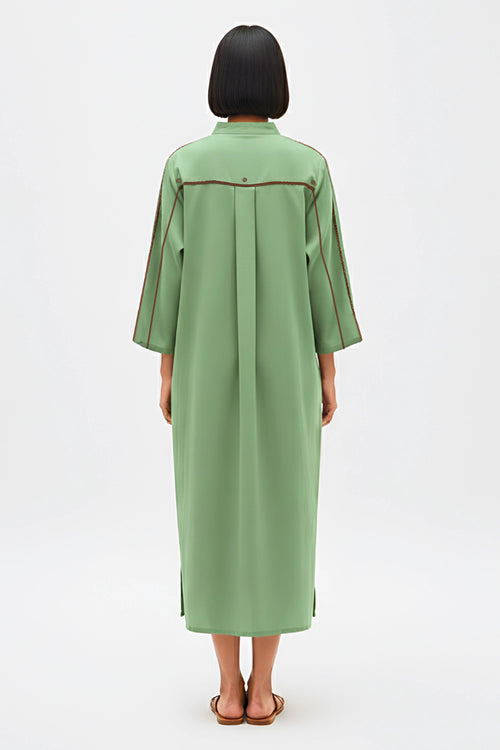 Asparagus Green-Tuscan Red Collared Stripe Dress